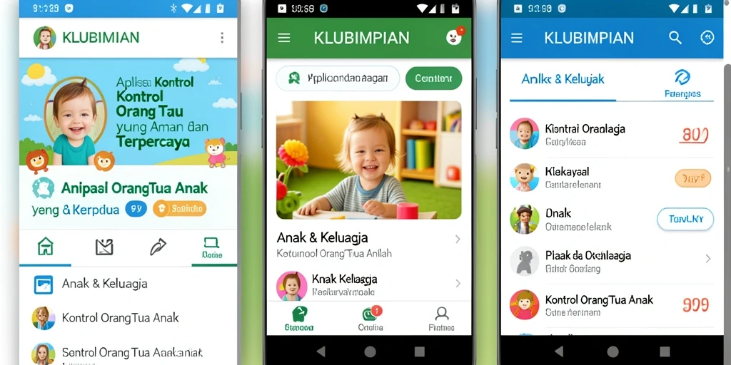 Tampilan antarmuka pengguna KLUBIMPIAN untuk kontrol orang tua yang intuitif.