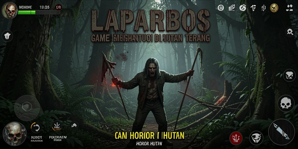 Antarmuka menegangkan yang menampilkan suasana hutan horor.