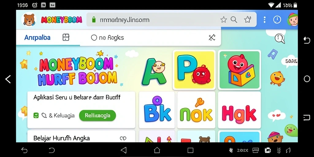 Antarmuka MONEYBOOM yang menarik untuk belajar huruf dan angka.
