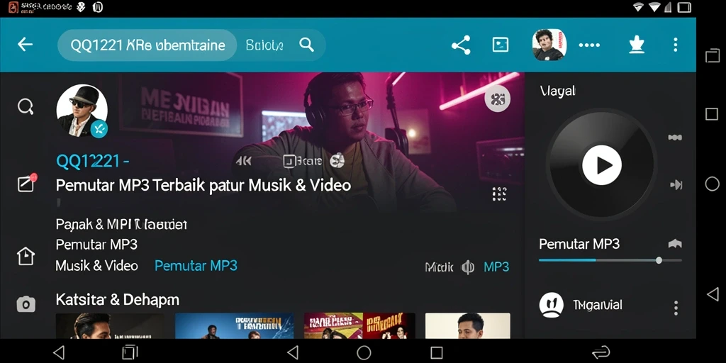 Tampilan antarmuka modern dan menarik dari aplikasi Pemutar MP3 QQ1221.
